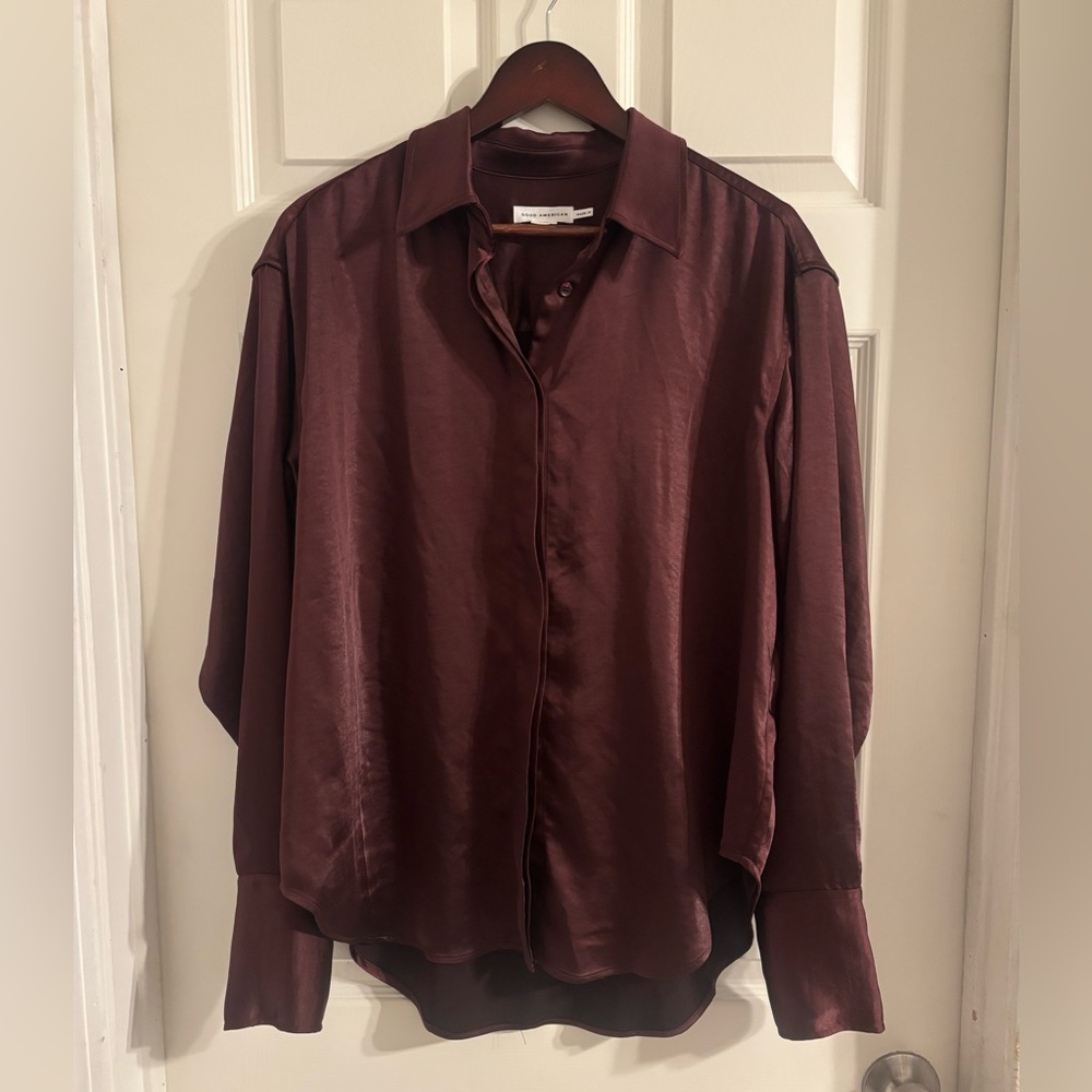 Good American Deep plum satin button down Shirt